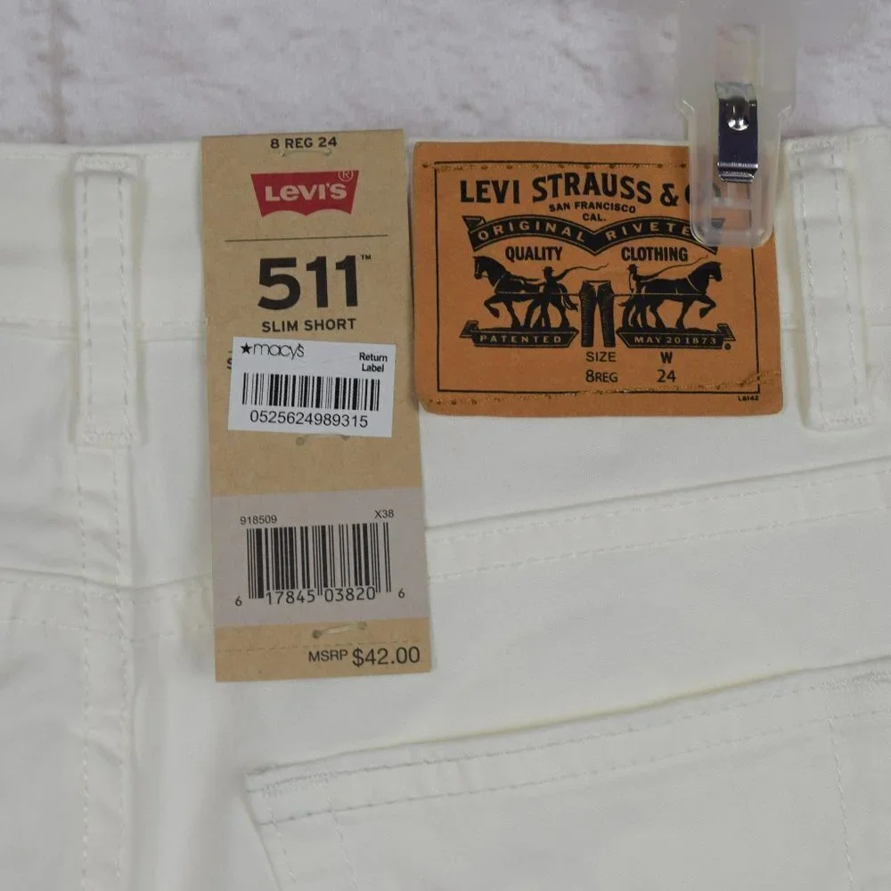 💰3/$25 NWT Levi's 511 Kids White Slim Shorts Super Soft Size 8